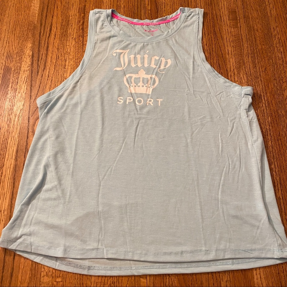 Juicy Couture Juicy Sport Light Blue Crown Graphic Muscle Tank Top Size Large